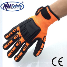 NMSAFETY 13 Gauge orange Nylon Liner sandiger Nitrilhandschuh mit TPR auf den hinteren Mechanikerhandschuhen